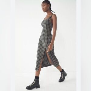 Urban Outfitters Charlotte Plaid Pinafore Midi Dress